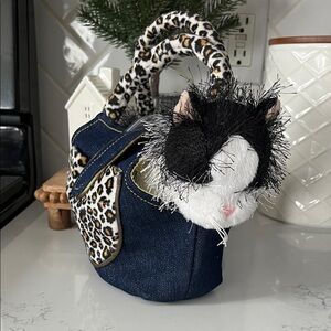 Webkinz Stuffed Cat with Denim Carrier